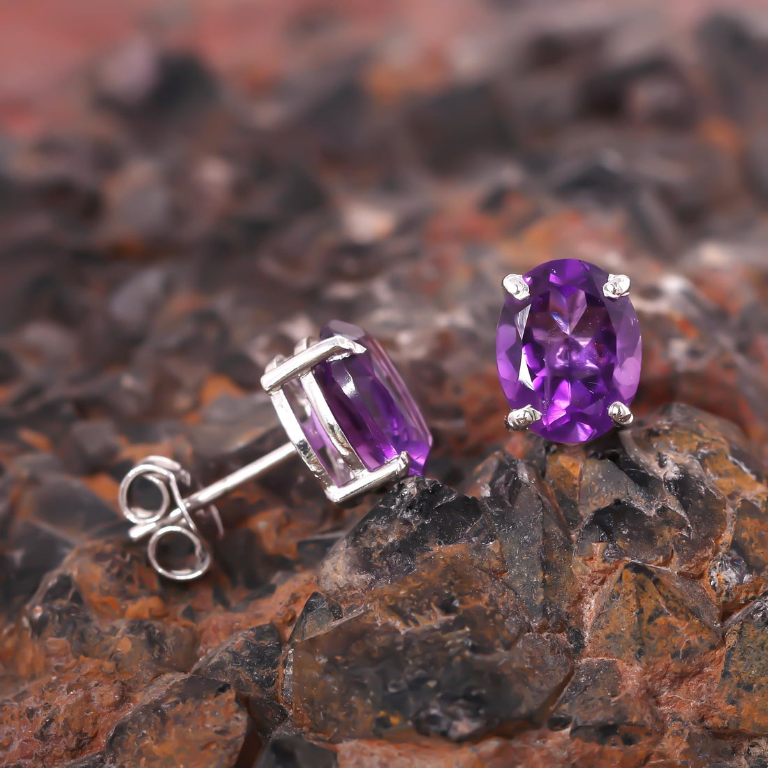GEMHUB 925 Sterling Silver Gemstone Stud Earrings - Purple Amethyst 7.20 Ct