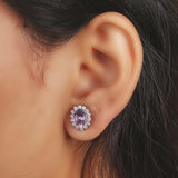GEMHUB 925 Sterling Silver Gemstone Stud Earrings - Purple Amethyst 7.25 Ct