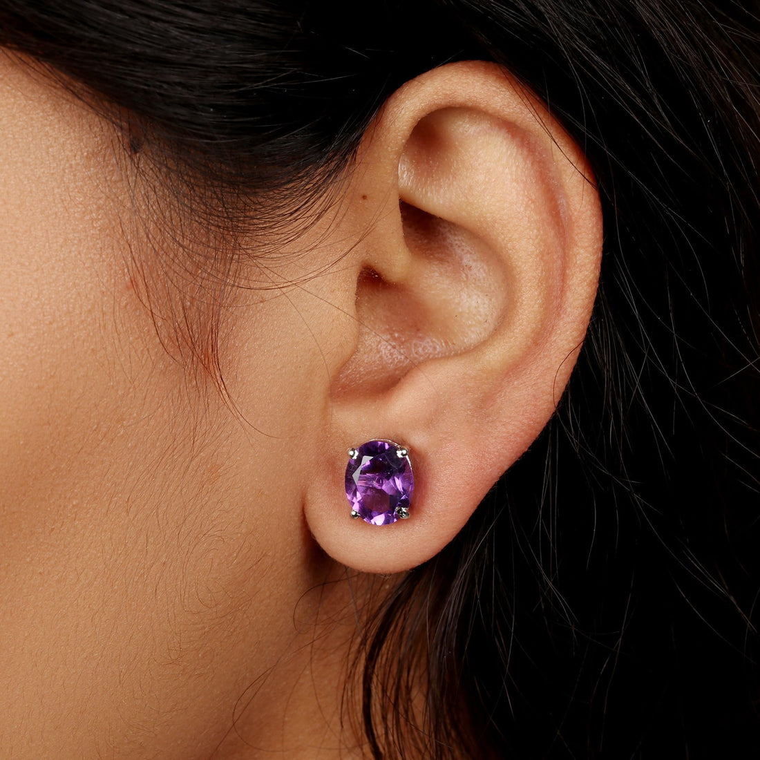 GEMHUB 925 Sterling Silver Gemstone Stud Earrings - Purple Amethyst 5.35 Ct / Purple Amethyst 7.20 Ct