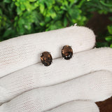 GEMHUB 925 Sterling Silver Gemstone Stud Earrings - Smoky Topaz 5.80 Ct