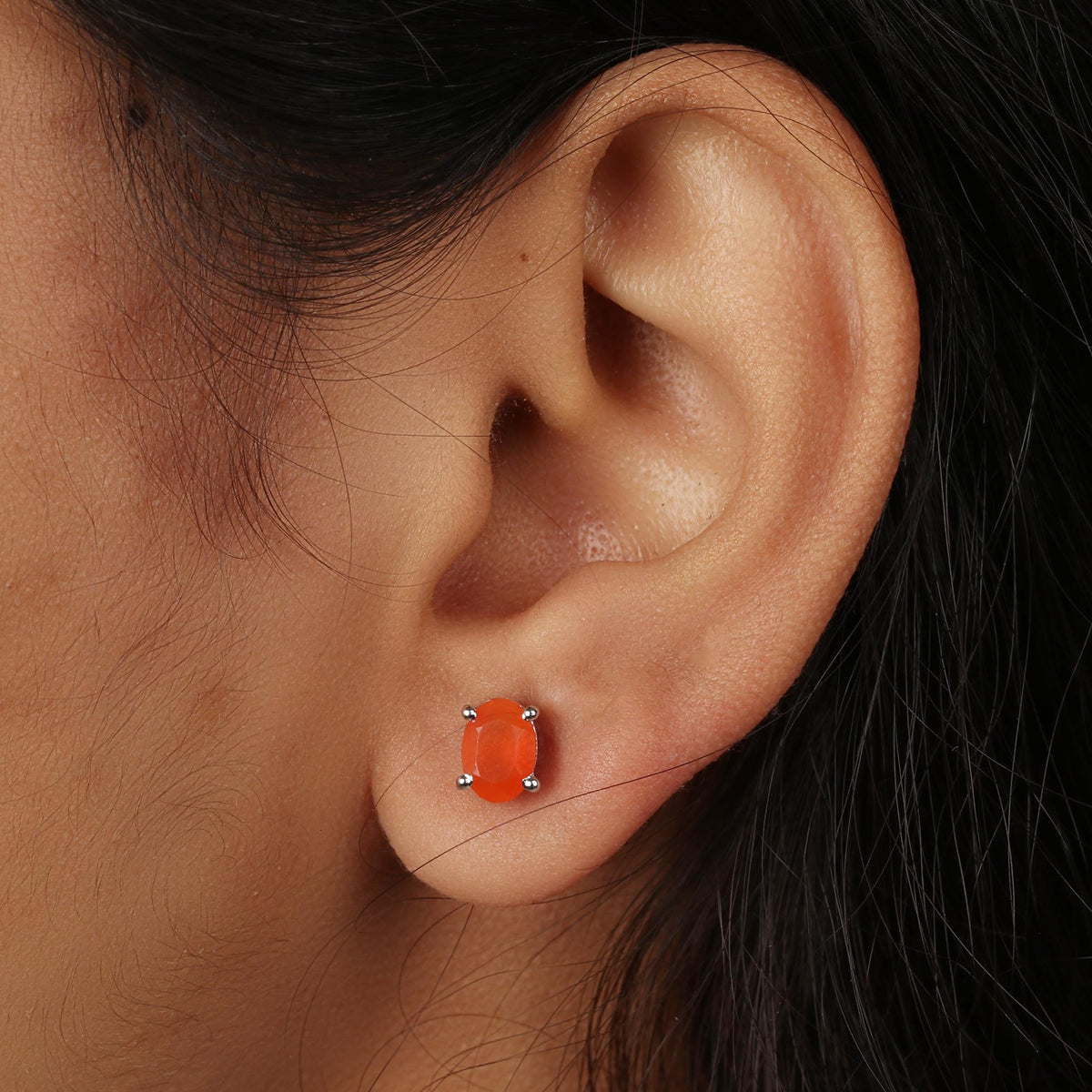 GEMHUB 925 Sterling Silver Gemstone Stud Earrings - Orange Carnelian 3.85 Ct