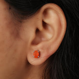 GEMHUB 925 Sterling Silver Gemstone Stud Earrings - Orange Carnelian 3.85 Ct