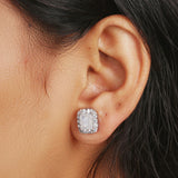 GEMHUB 925 Sterling Silver Gemstone Stud Earrings - White Zircon 7.95 Ct