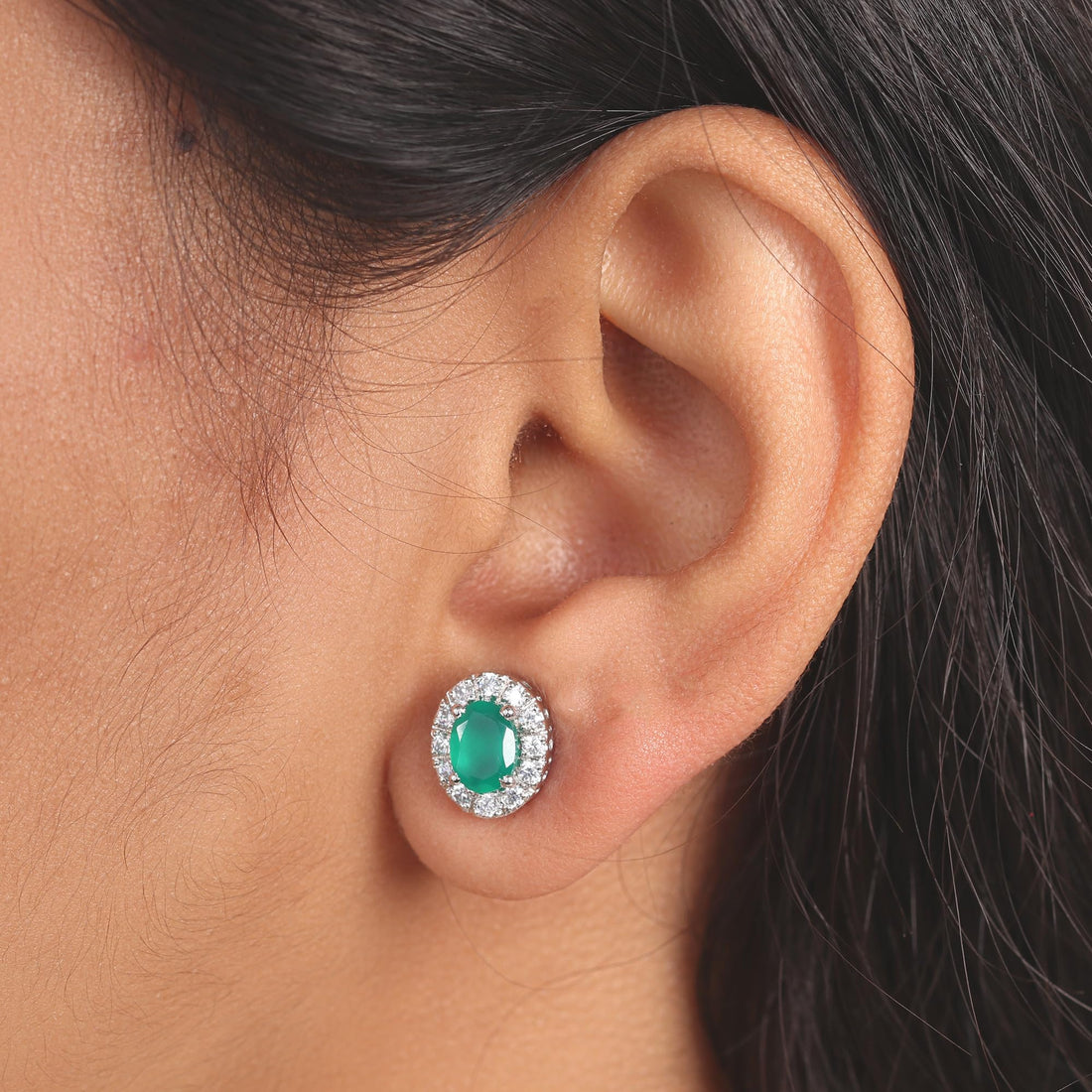 GEMHUB 925 Sterling Silver Gemstone Stud Earrings - Green Onyx 7.20 Ct