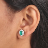GEMHUB 925 Sterling Silver Gemstone Stud Earrings - Green Onyx 7.20 Ct