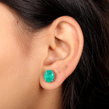 GEMHUB 925 Sterling Silver Gemstone Stud Earrings - Green Onyx 5.60 Ct