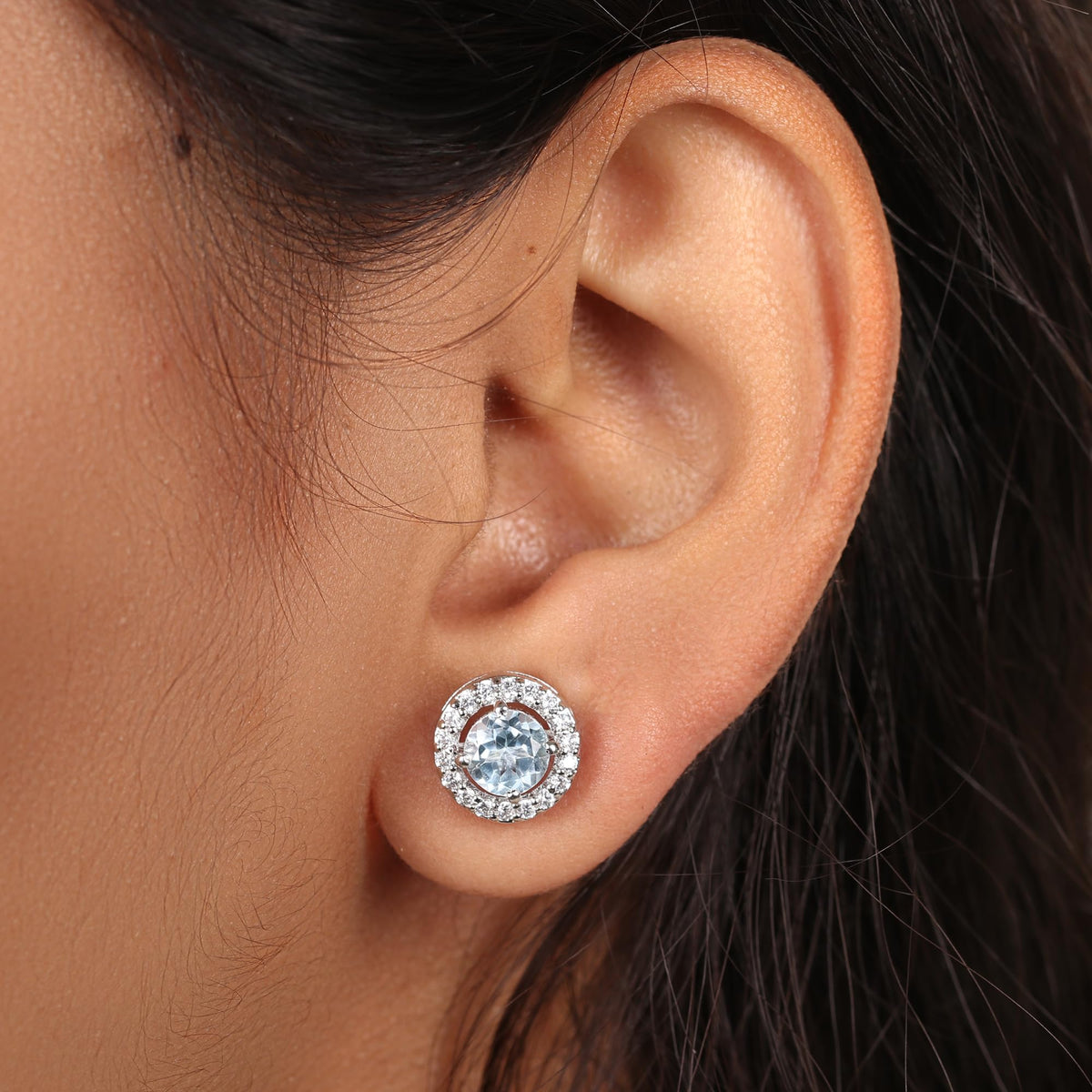 GEMHUB 925 Sterling Silver Gemstone Stud Earrings - Blue Aquamarine 7.60 Ct