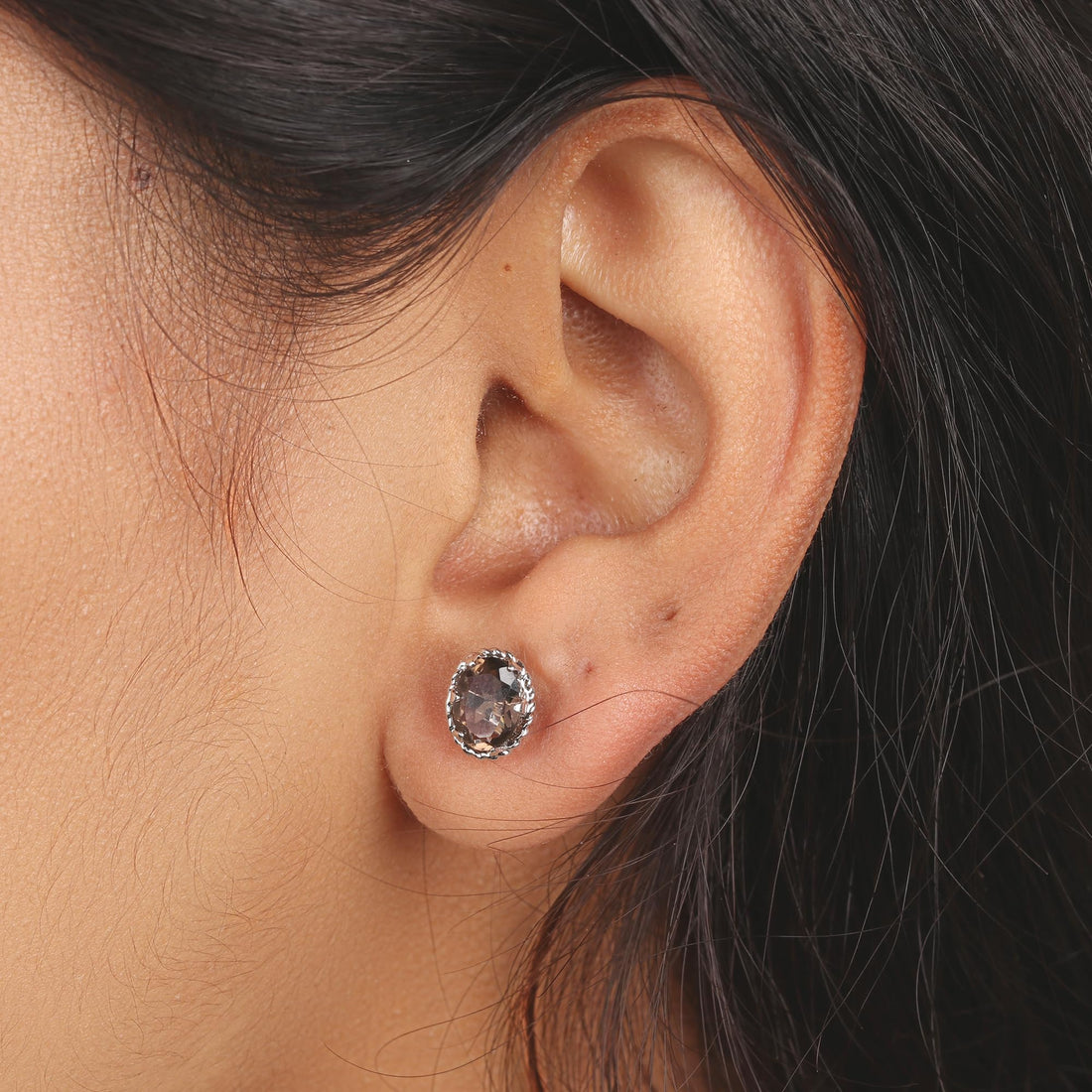 GEMHUB 925 Sterling Silver Gemstone Stud Earrings - Smoky Topaz 3.65 Ct