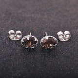 GEMHUB 925 Sterling Silver Gemstone Stud Earrings - Smoky Topaz 3.65 Ct