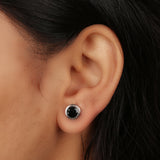 GEMHUB 925 Sterling Silver Gemstone Stud Earrings - Black Agate 6.10 Ct
