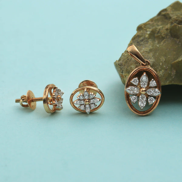 0.58 Ct.18KT Rose Gold Pendant And Earrings Set with  Natural Diamonds, IGI Cert