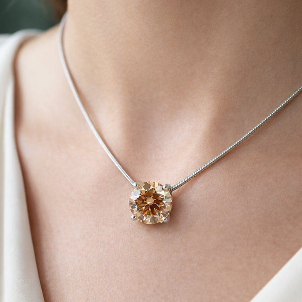 5.20 ct DEW Champagne Moissanite Pendant In Vermeil 925 Silver with Accents for Her Gift