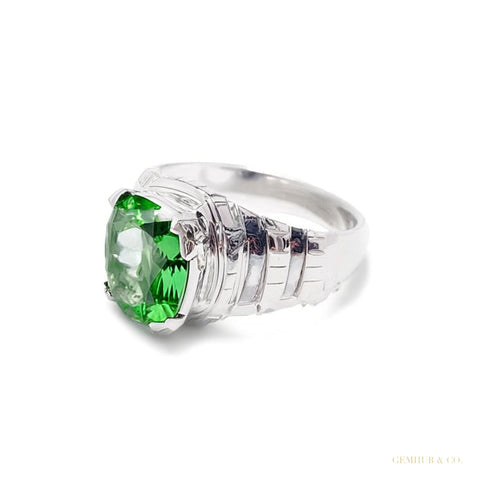9.00 ct DEW Emerald Cut Blue Moissanite Ring in Certified Statement 18K Gold Plated Ver 18K Gold Plated – white background main image