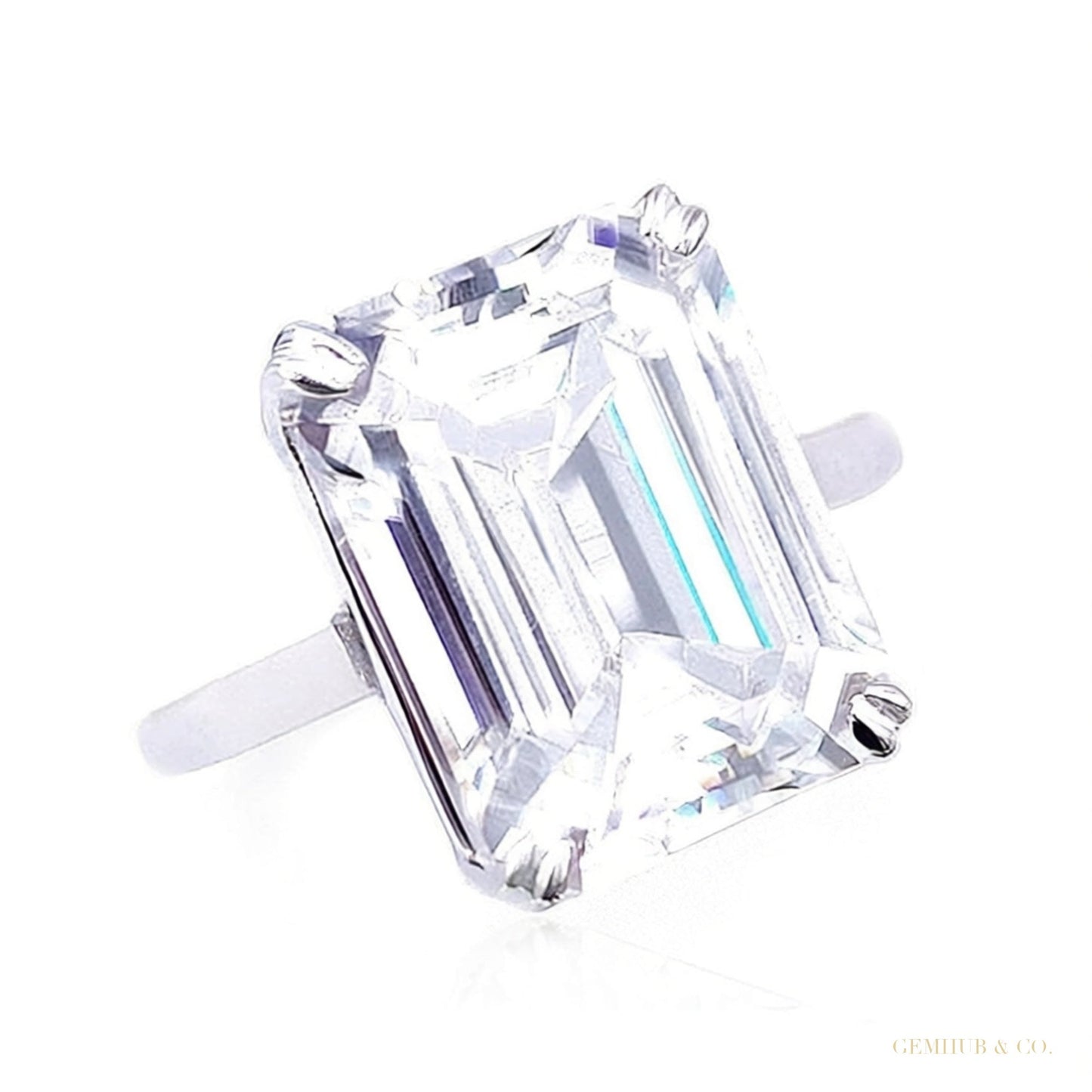 9.00 ct DEW White Moissanite Emerald Cut Solitaire Ring For Wife 18K Gold Plated Vermei 18K Gold Plated – white background main image