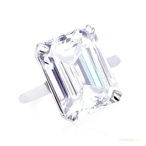 9.00 ct DEW White Moissanite Emerald Cut Solitaire Ring For Wife 18K Gold Plated Vermei 18K Gold Plated – white background main image