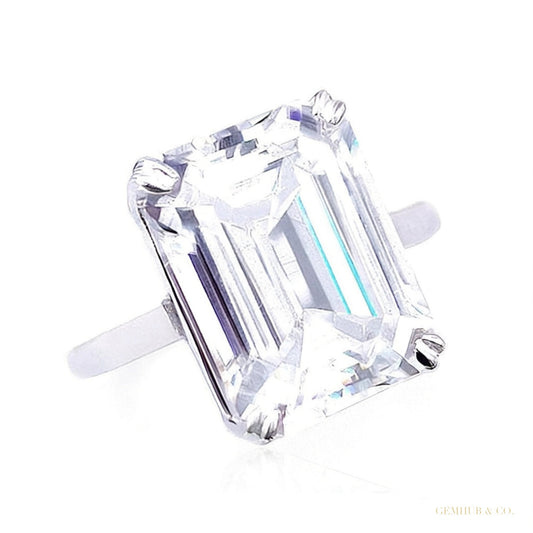 9.00 ct DEW White Moissanite Emerald Cut Solitaire Ring For Wife 18K Gold Plated Vermei 18K Gold Plated – white background main image