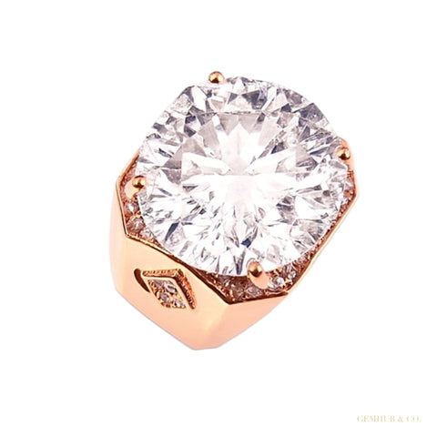 9.50 ct DEW Round Cut White Moissanite Solitaire Ring Certified Sparkle 18K Gold Plated – white background main image