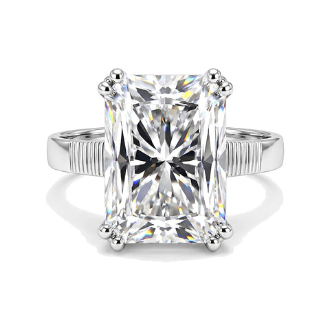 9.45 ct DEW White Moissanite Radiant Solitaire Ring - 18K Gold Vermeil on 925 Sterling Silver