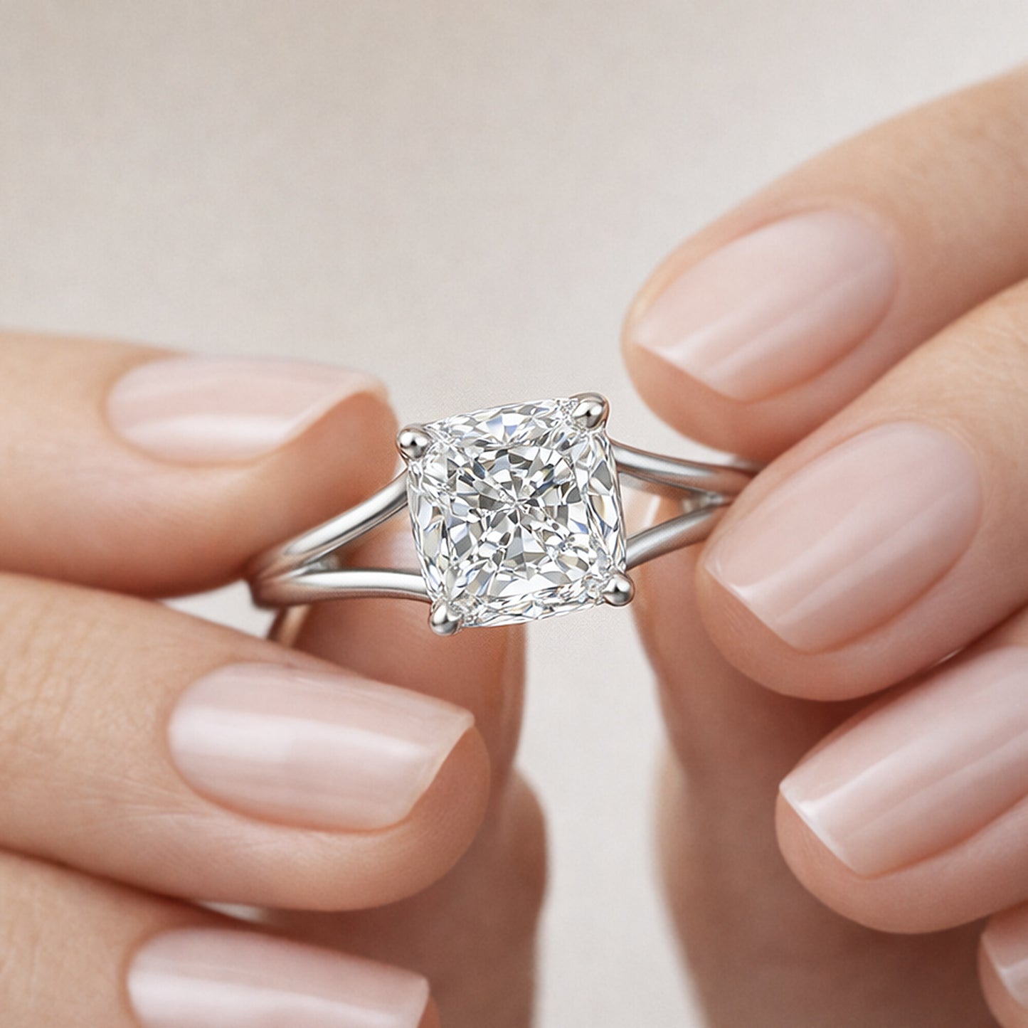 14K/18K Lab Grown Diamond Cushion Cut Ring for Women