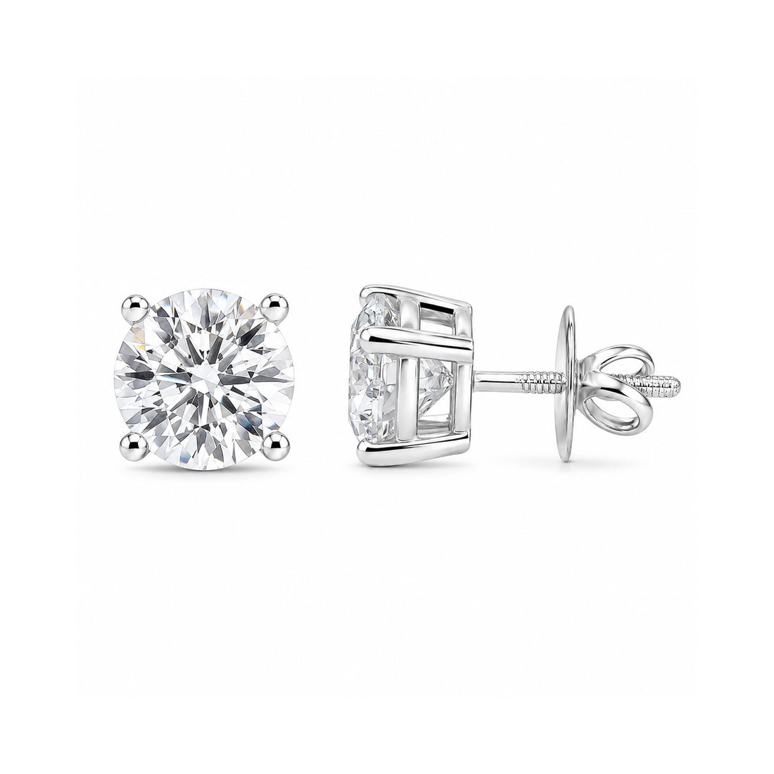 14K/18K Lab-Grown Diamond Solitaire Round Stud Earrings