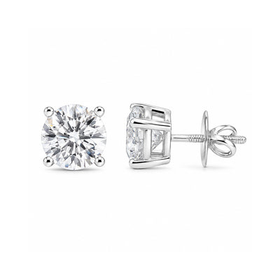 14K/18K Lab-Grown Diamond Solitaire Round Stud Earrings, 2.4 Ct VVS/E, IGI Certified