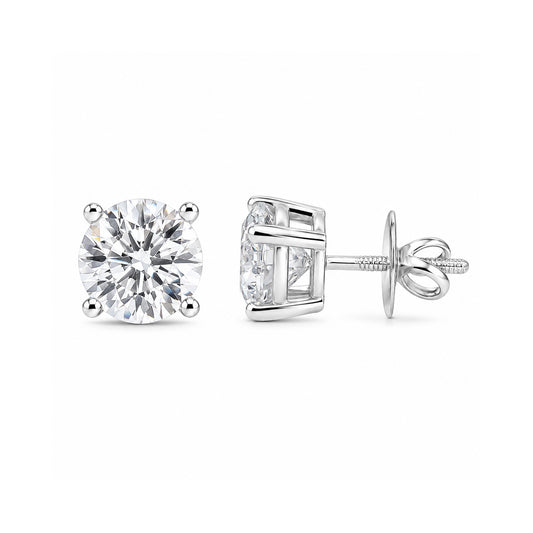 14K/18K Lab-Grown Diamond Solitaire Round Stud Earrings