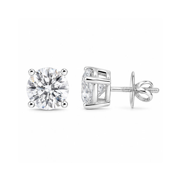 14K/18K Lab-Grown Diamond Solitaire Round Stud Earrings