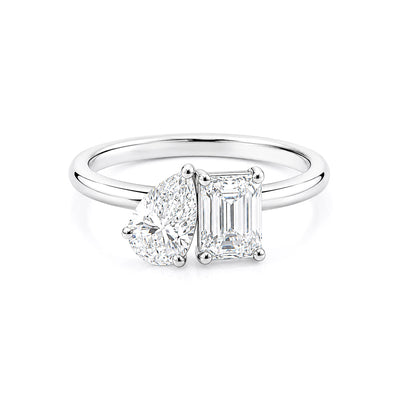 18K Lab Grown Diamond Emerald 2-Stone Ring, 2.4 Ct Total, VVS/E | IGI Certified