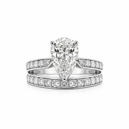 14K Lab Grown Diamond Pear Halo Ring | IGI Certified
