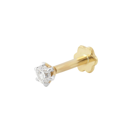 18K Gold Lab Grown Diamond Nose Pin – Round Cut, 0.07 Carat, IGI Certified