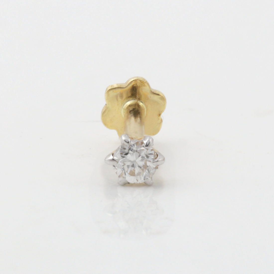 18K Gold Lab Grown Diamond Nose Pin – Round Cut, 0.07 Carat, IGI Certified