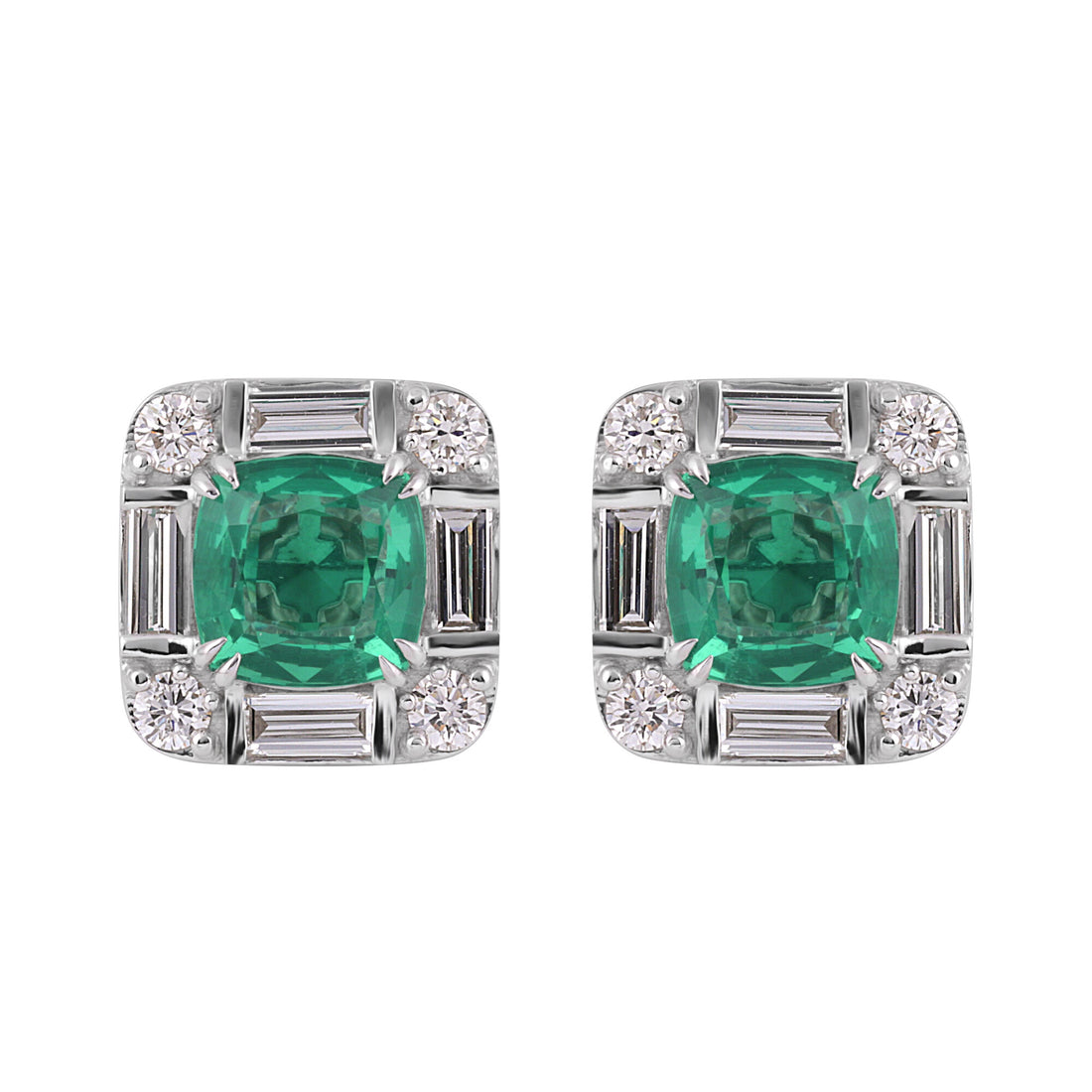 14K/18K Lab Grown Emerald Asscher Cut Earrings with Diamond Halo