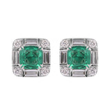 14K/18K Lab Grown Emerald Asscher Cut Earrings with Diamond Halo