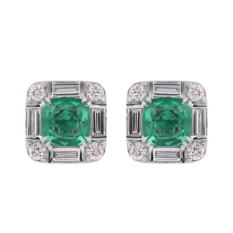 14K/18K Lab Grown Emerald Asscher Cut Earrings with Diamond Halo