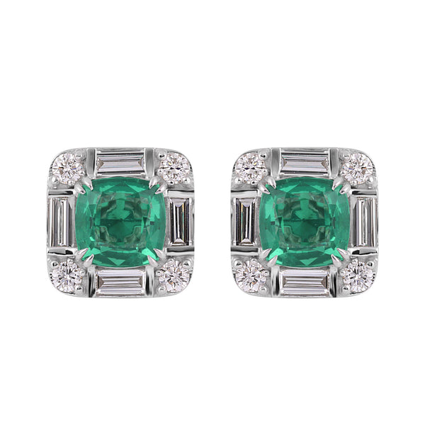 14K/18K Lab Grown Emerald Asscher Cut Earrings with Diamond Halo