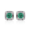 14K/18K Lab Grown Emerald Asscher Cut Earrings with Diamond Halo