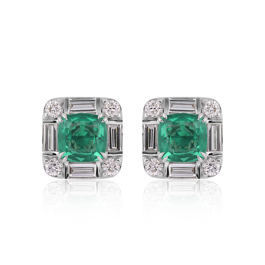14K/18K Lab Grown Emerald Asscher Cut Earrings with Diamond Halo