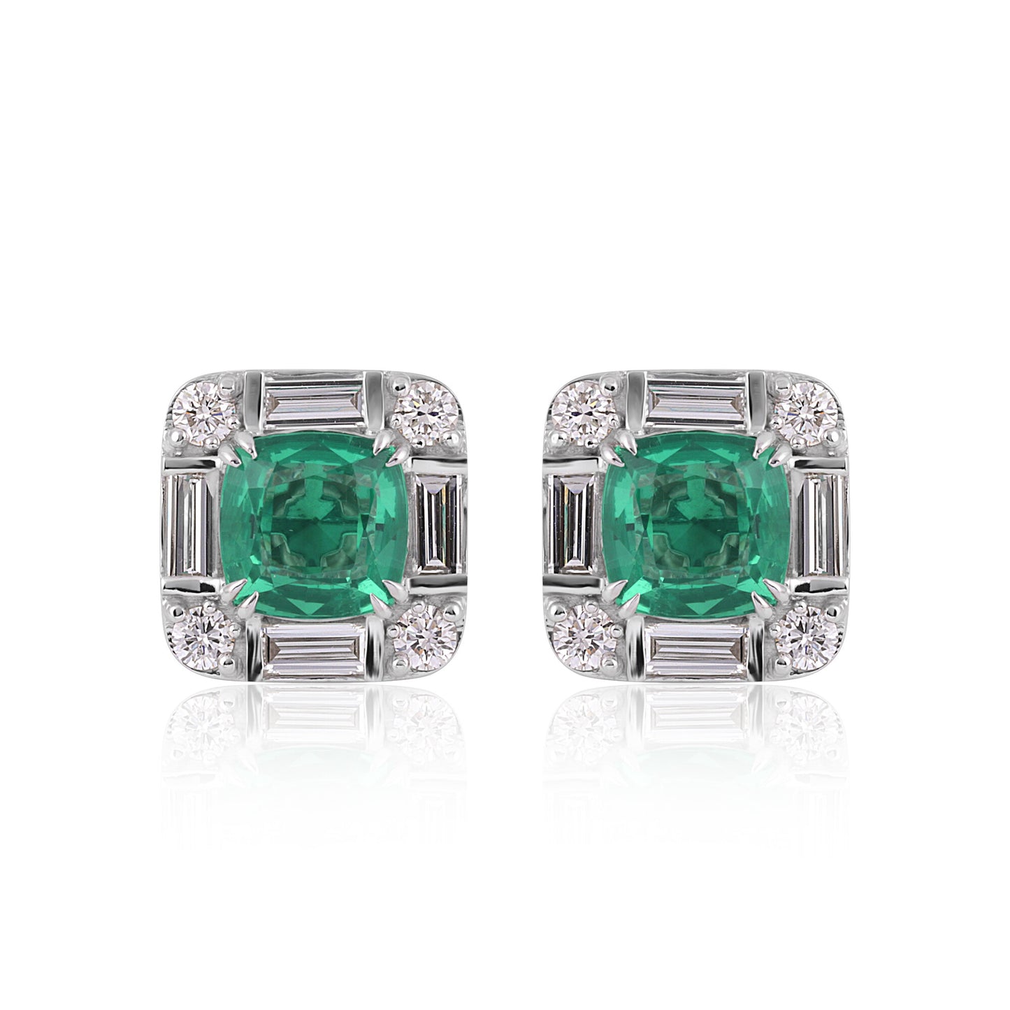 14K/18K Lab Grown Emerald Asscher Cut Earrings with Diamond Halo