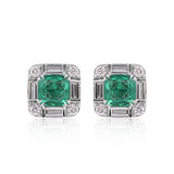 14K/18K Lab Grown Emerald Asscher Cut Earrings with Diamond Halo
