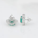 14K/18K Lab Grown Emerald Asscher Cut Earrings with Diamond Halo