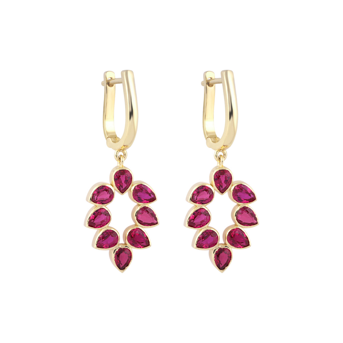 18K Lab Grown Ruby Pear Cut Earrings with Diamond Accents