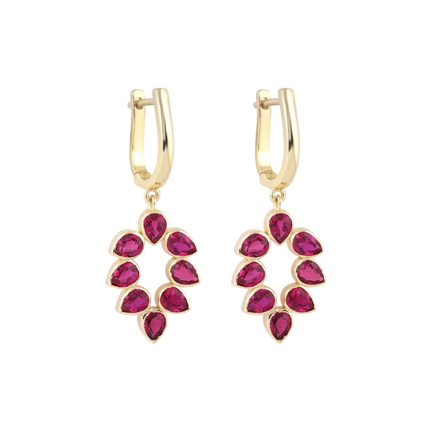 18K Lab Grown Ruby Pear Cut Earrings with Diamond Accents