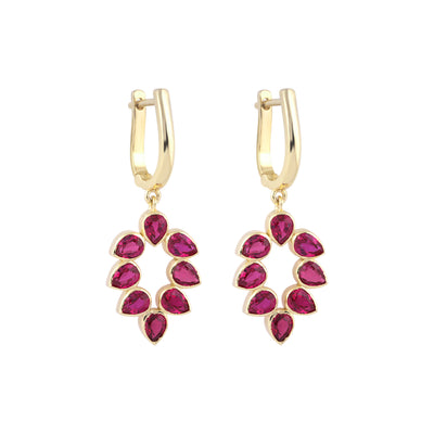 18K Lab Grown Ruby Pear Cut Earrings with Diamond Accents