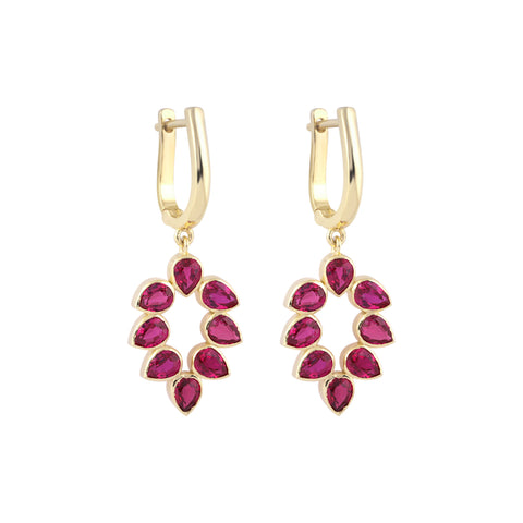 18K Lab Grown Ruby Pear Cut Earrings with Diamond Accents