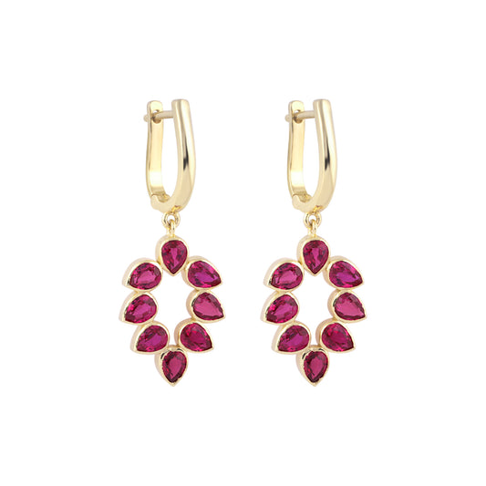 18K Lab Grown Ruby Pear Cut Earrings with Diamond Accents