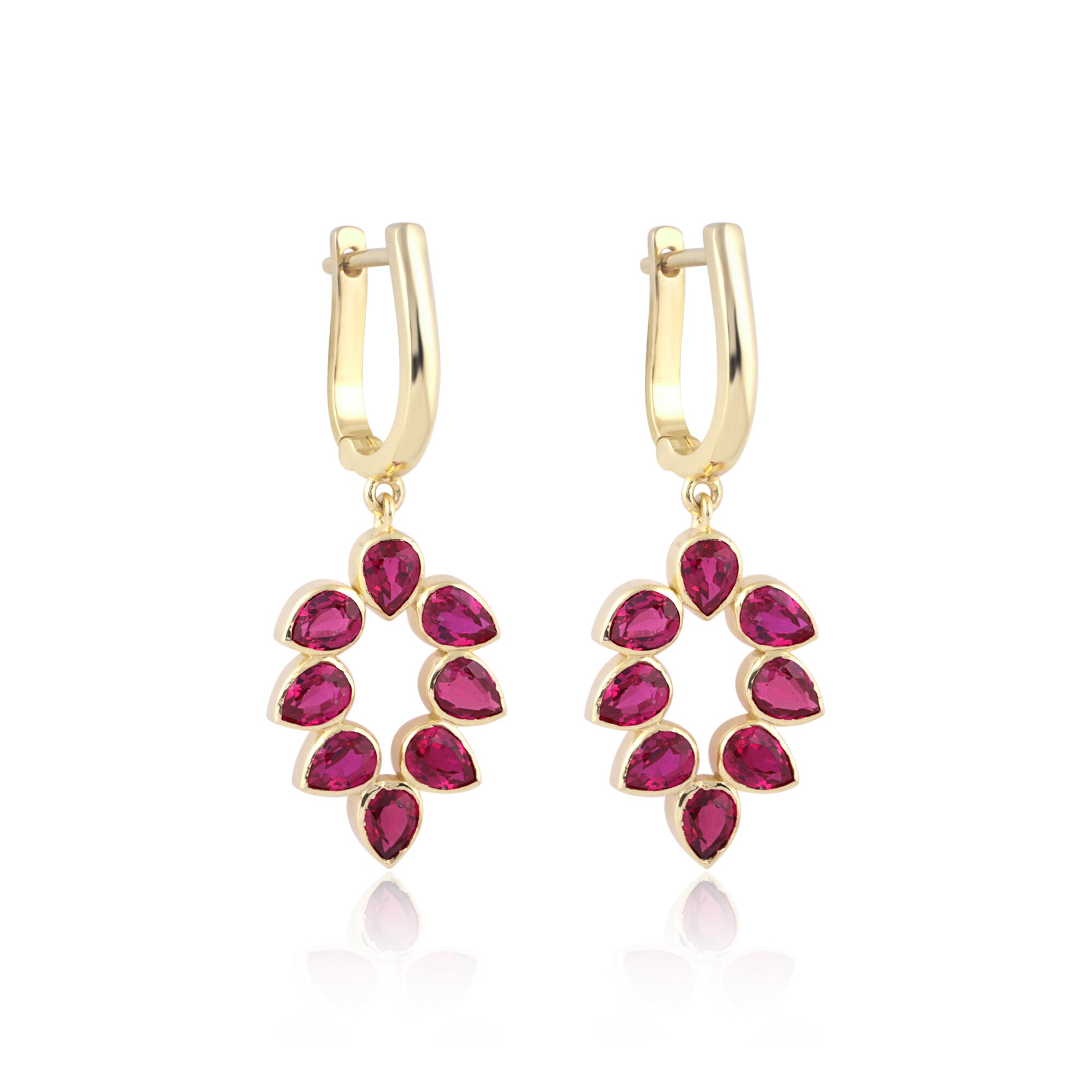 18K Lab Grown Ruby Pear Cut Earrings with Diamond Accents