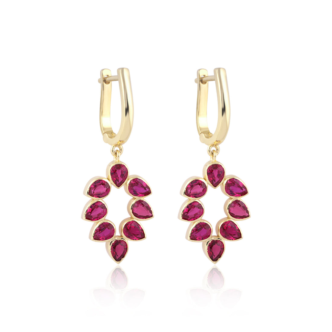 18K Lab Grown Ruby Pear Cut Earrings with Diamond Accents