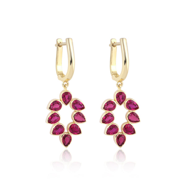 18K Lab Grown Ruby Pear Cut Earrings with Diamond Accents
