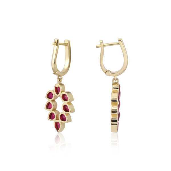 18K Lab Grown Ruby Pear Cut Earrings with Diamond Accents