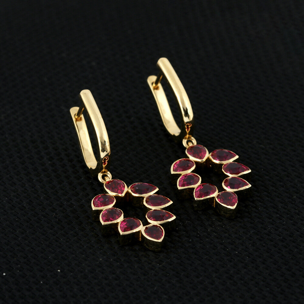 18K Lab Grown Ruby Pear Cut Earrings with Diamond Accents